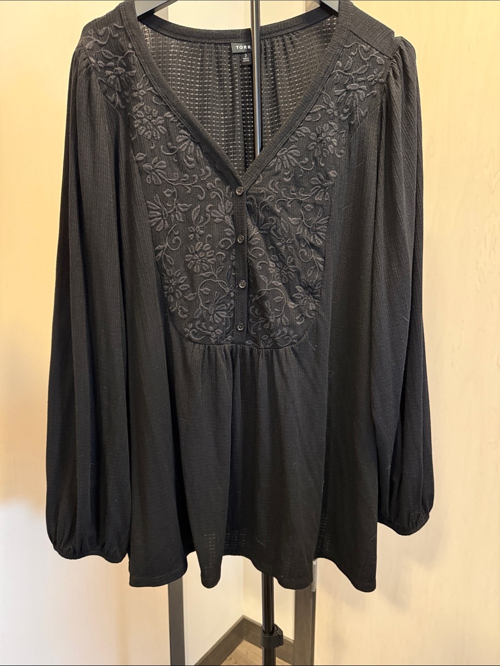torrid Black Embroidered V-Neck Peasant Tunic